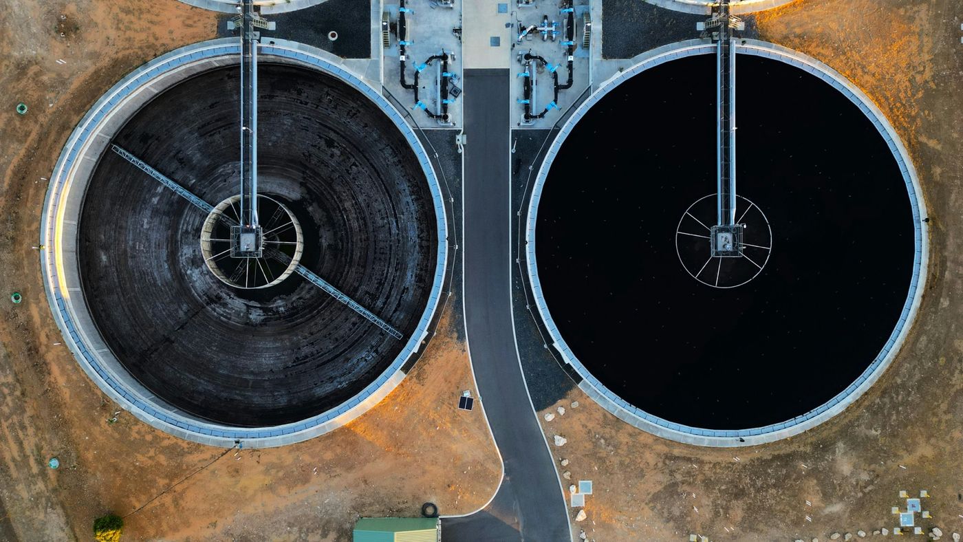 Aerial view of a wastewater treatment plant